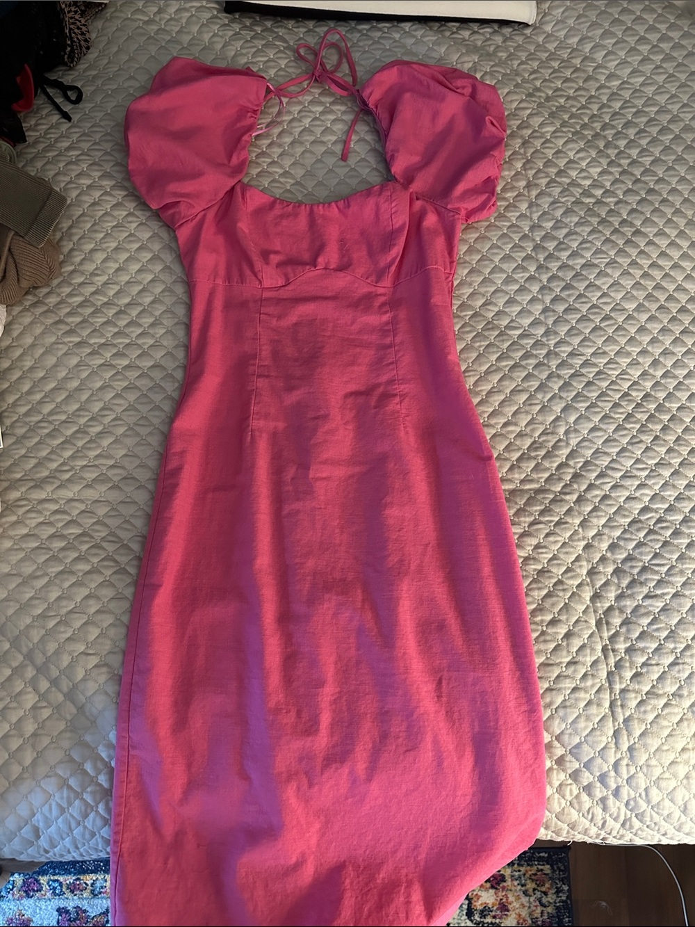 Fashion Nova Pink Puff-Sleeve Midi Dress